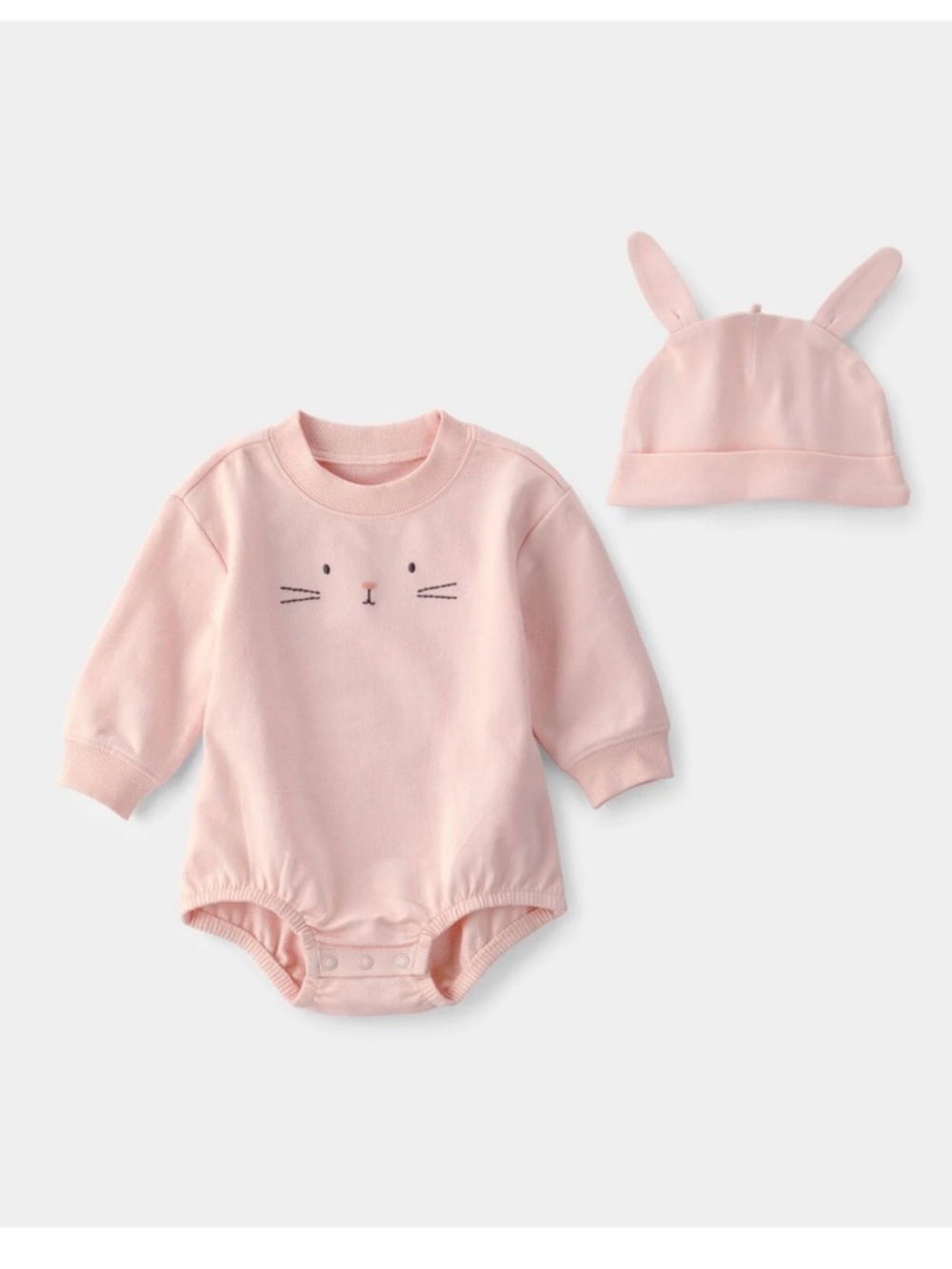 NWT’s Carter's Pink Bunny Face Bubble Romper with bunny ears Hat for baby girl - Picture 2 of 5